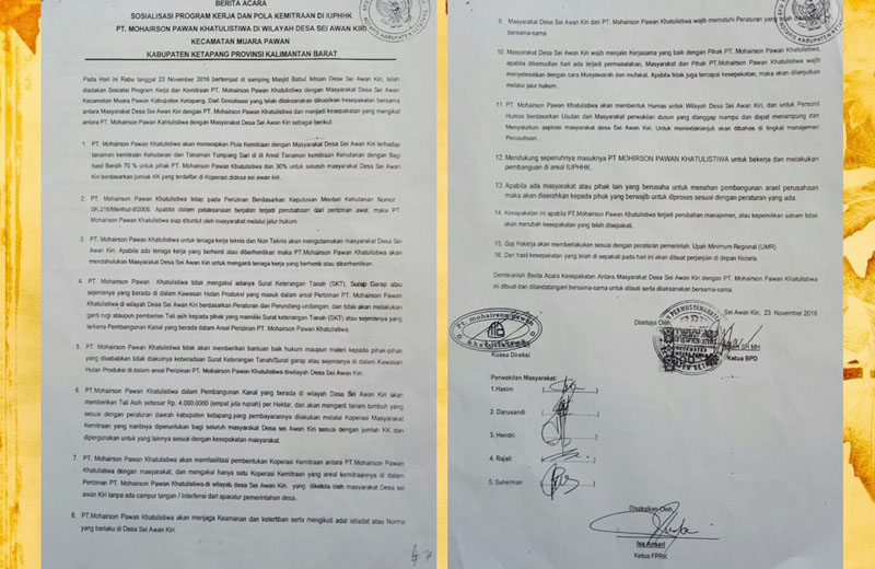 Kesepakatan sosialisasi PT MPK dan Masyarakat Desa Sungai Awan Kiri