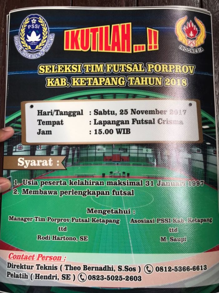 Pengurus Futsal Porprov Ketapang Gelar Seleksi Pemain