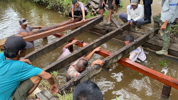 Aksi Nyata Batalyon A Kompi 4 Pelopor SatBrimob Polda Kalbar Bangun Jembatan